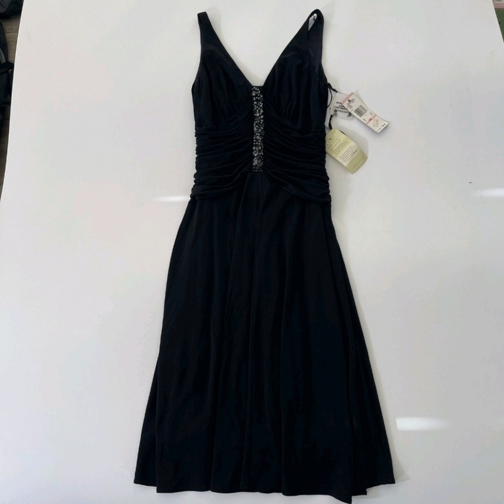ANNE KLEIN 100% SILK BLACK RHINESTONE COCKTAIL DRESS SIZE 14 NWT